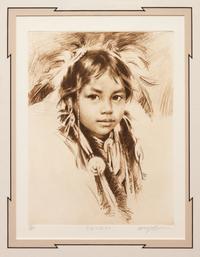 Four Prints: Blossom , edition 53/500; Sitting Eagle , edition 239/250; Raven , edition 53/500; Turning Robe , edition 239/250, together with book, The Art and Life of Harley Brown