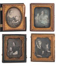 [EARLY PHOTOGRAPHY]. A group of 13 sixth plate daguerreotypes of parents with children, including: