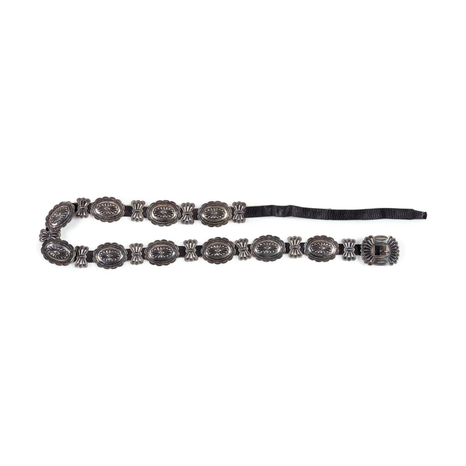 Navajo Stamped Silver Concha Belt