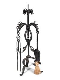 A Set of Iron Dragon Form Fireplace Tools