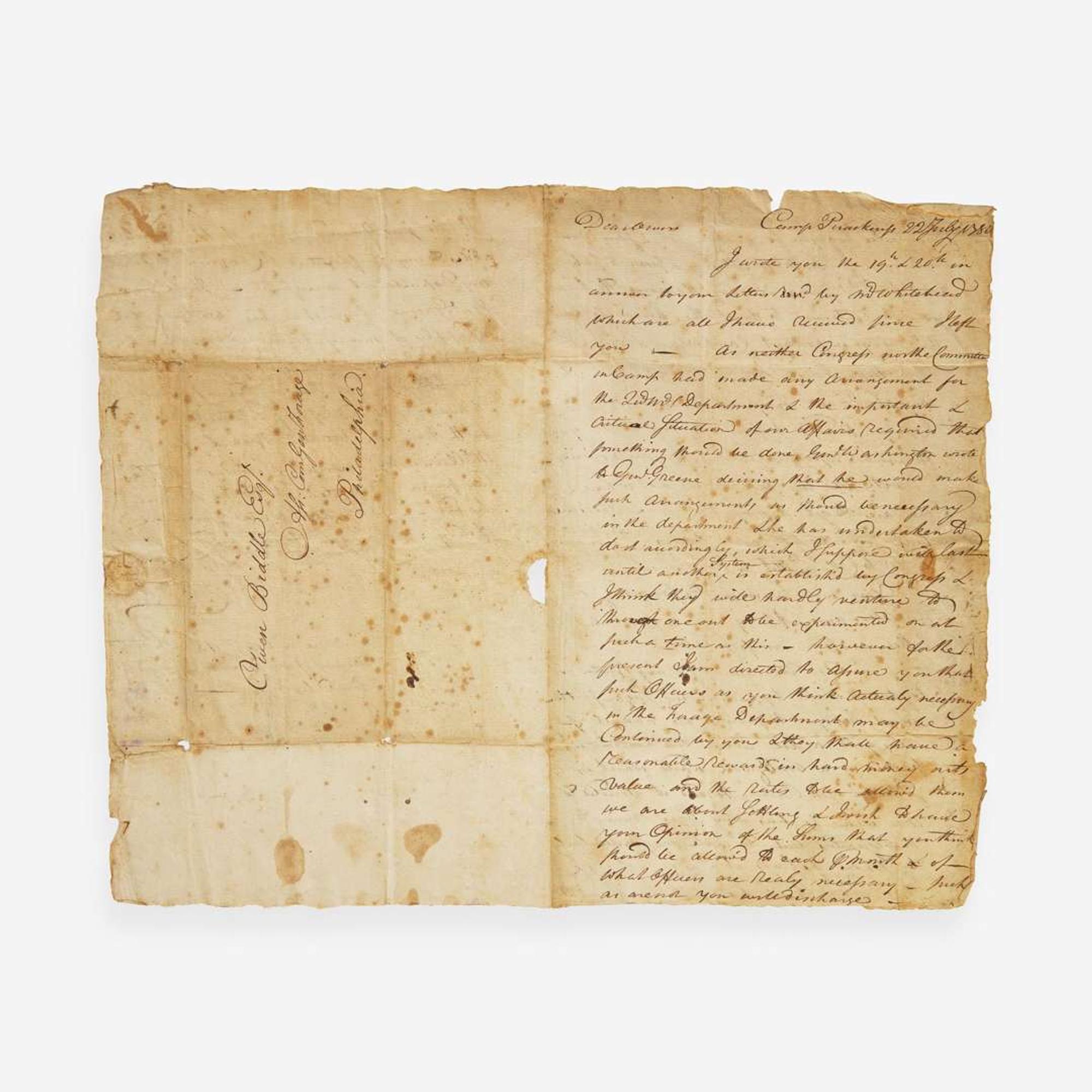 [Americana] Biddle, Clement, and Owen Biddle, and Charles Thomson Group of 5 Documents, signed