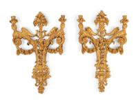 A Pair of Neoclassical Style Giltwood Two-Light Sconces