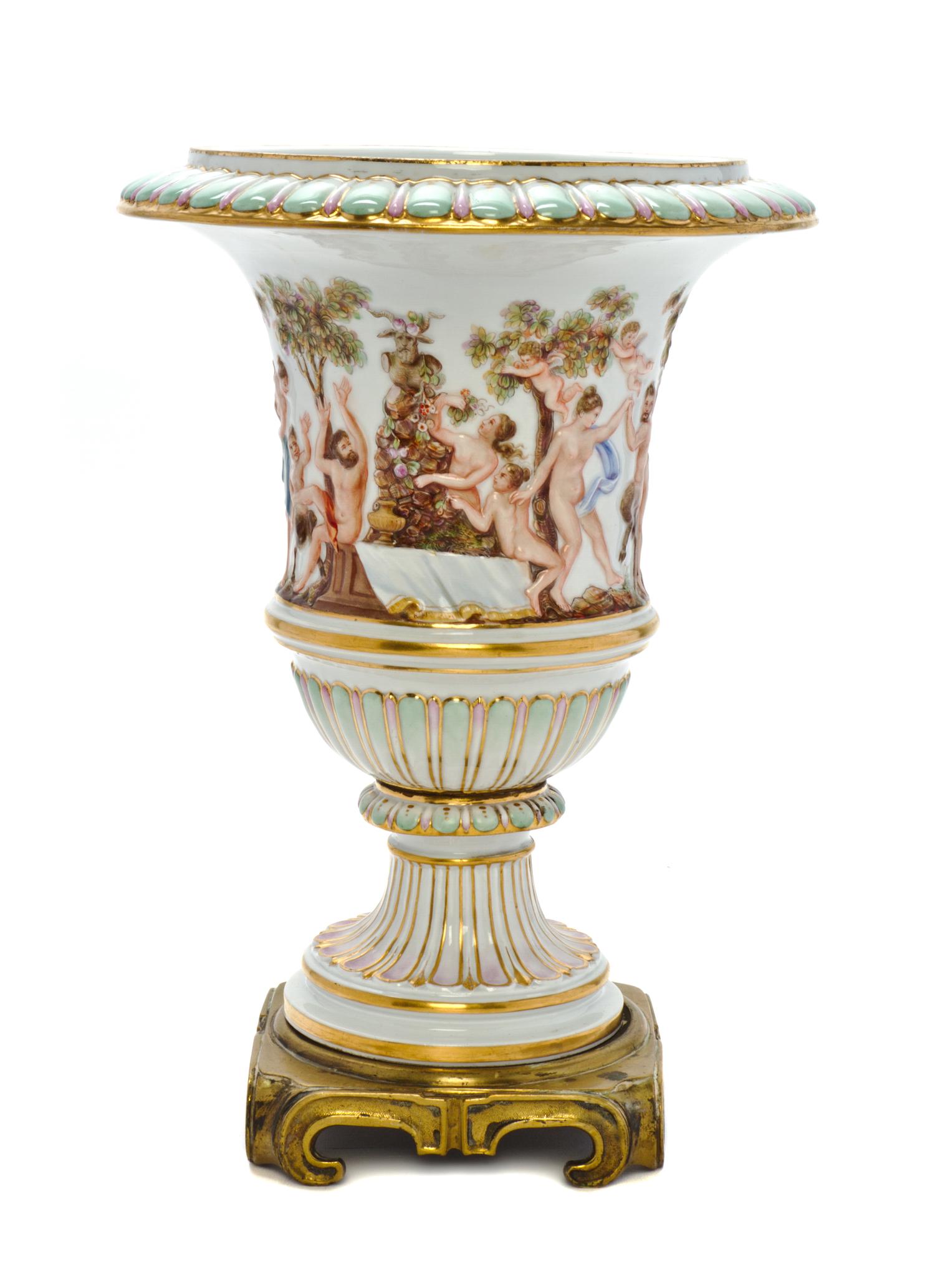 A Meissen Gilt Bronze Mounted Porcelain Vase, Height overall 12 1/4 inches.