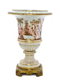 A Meissen Gilt Bronze Mounted Porcelain Vase, Height overall 12 1/4 inches.