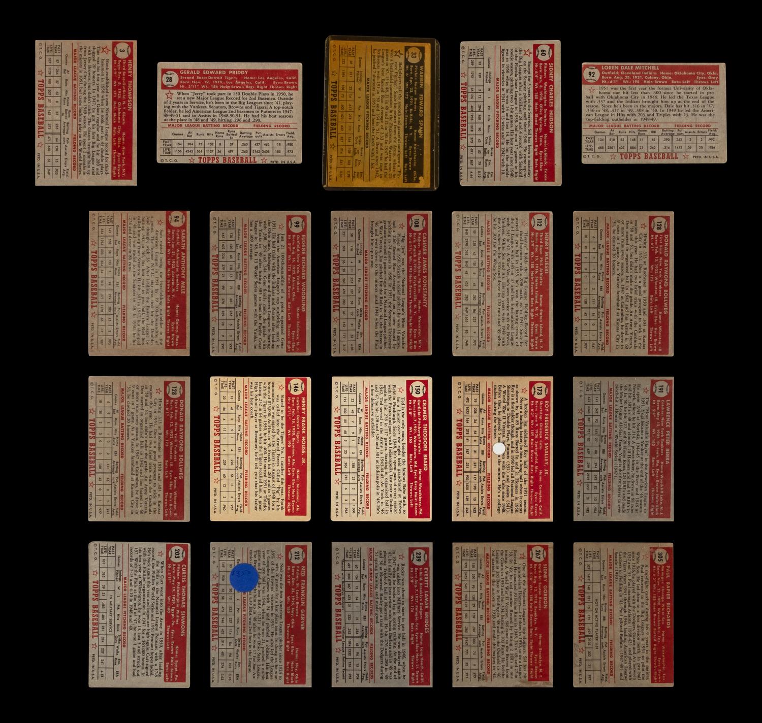 A Collection of 1952 Topps Baseball Cards Including Yogi Berra and Warren Spahn (20)