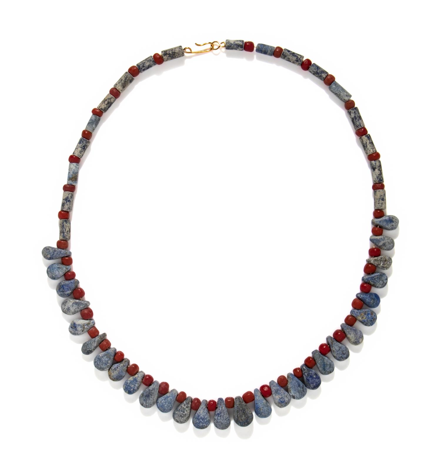 A Near Eastern Lapis Lazuli and Red Jasper Bead Necklace