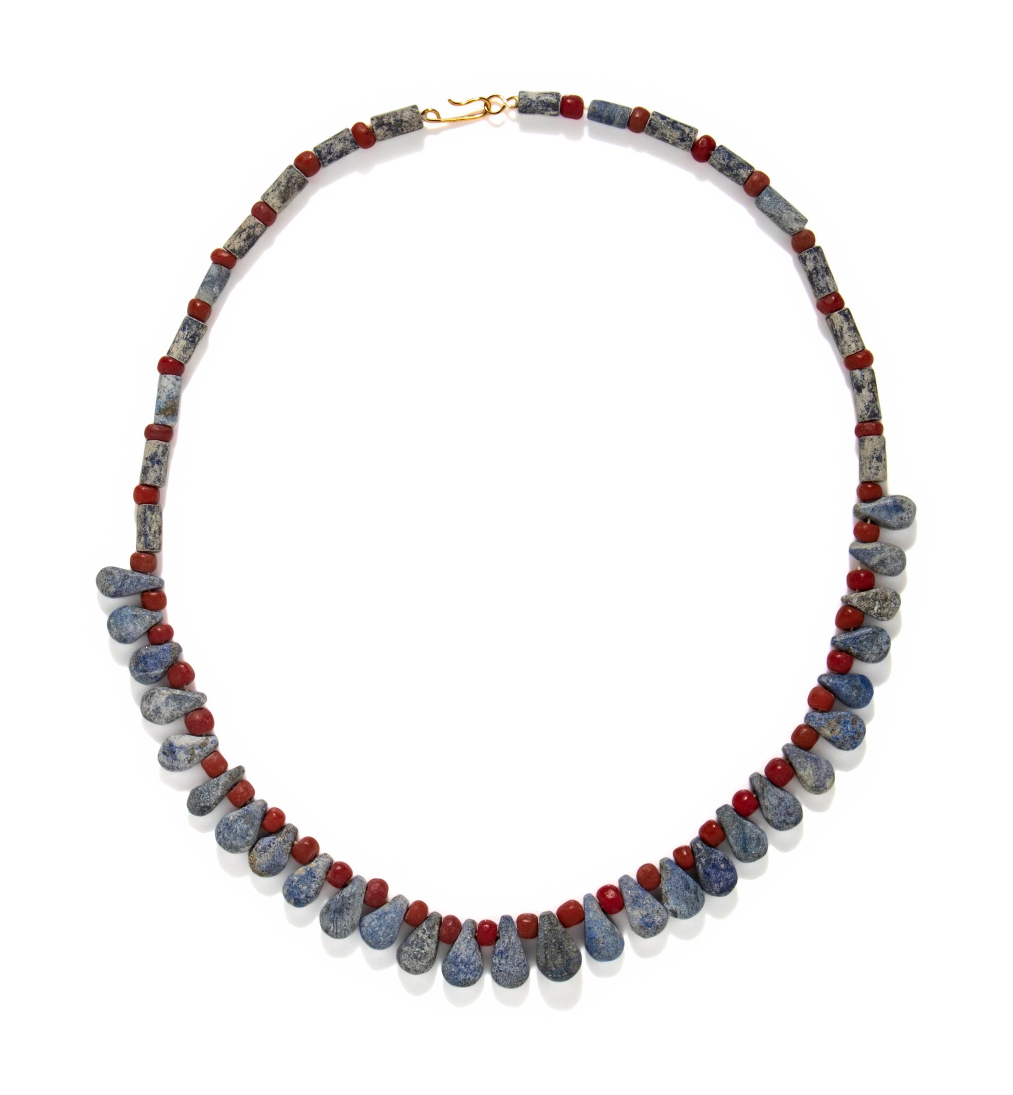 A Near Eastern Lapis Lazuli and Red Jasper Bead Necklace