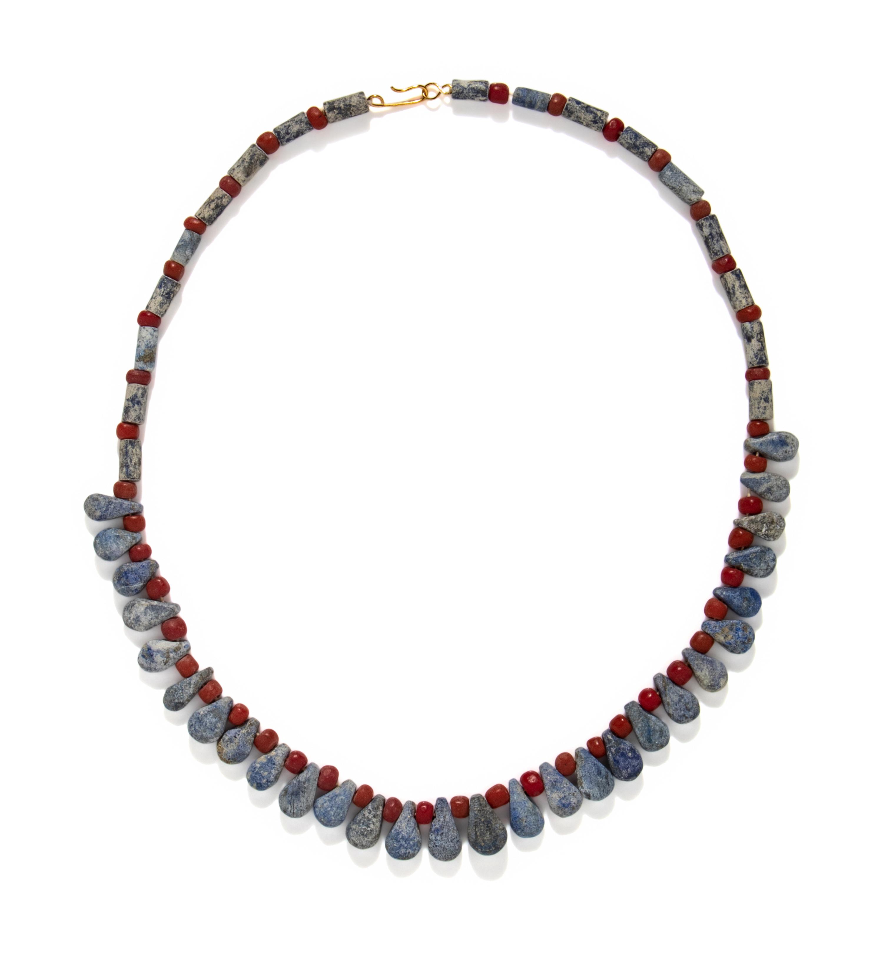A Near Eastern Lapis Lazuli and Red Jasper Bead Necklace