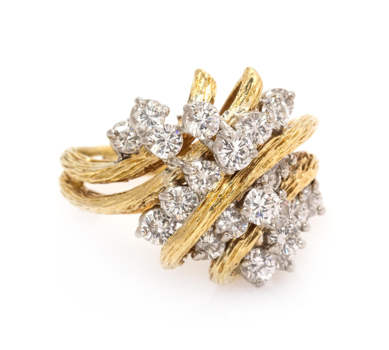 A Yellow Gold, Platinum and Diamond Cluster Ring, 8.20 dwts.