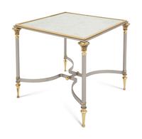 A Brass, Steel, and Mirror-Top Side Table