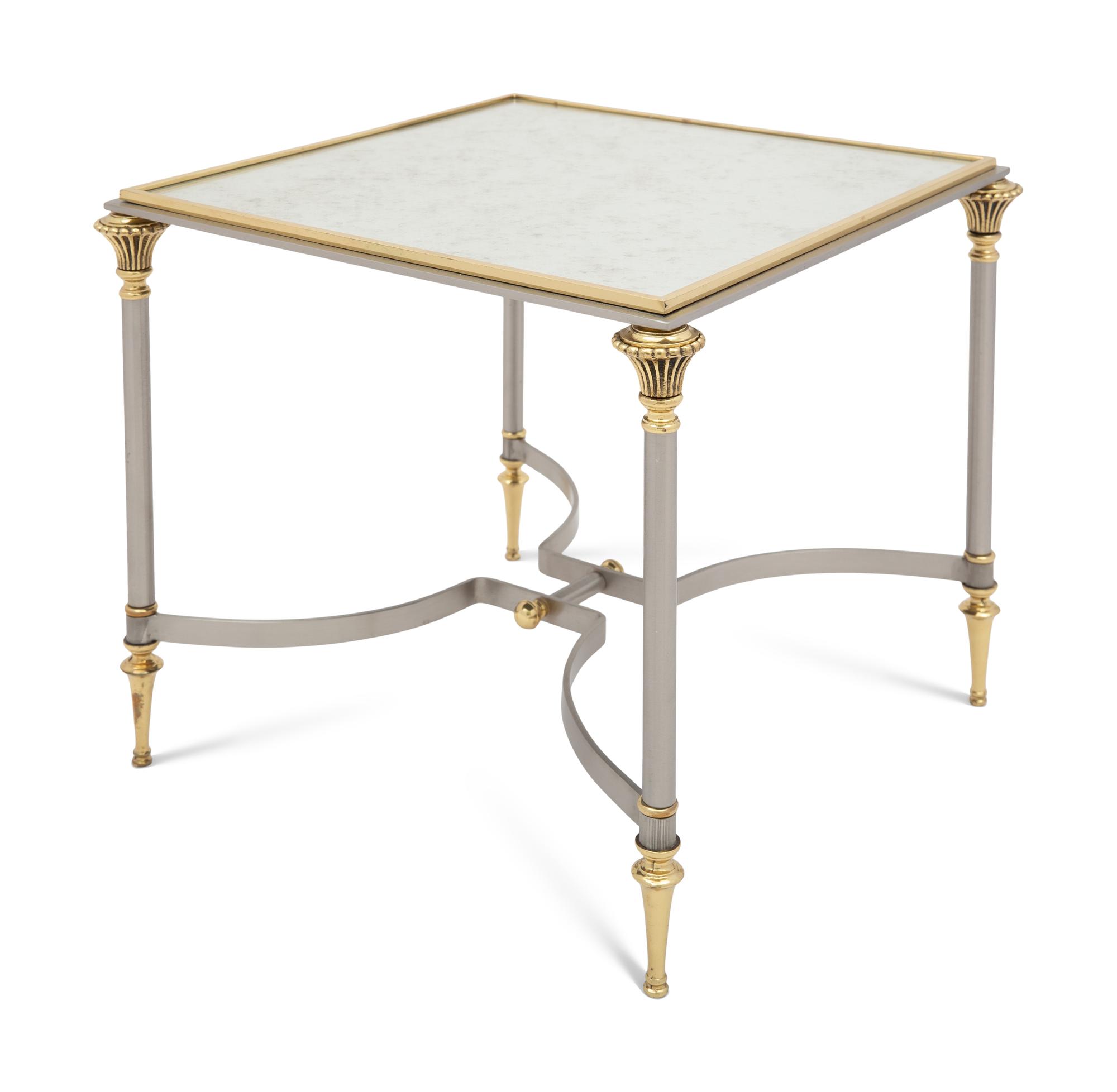 A Brass, Steel, and Mirror-Top Side Table