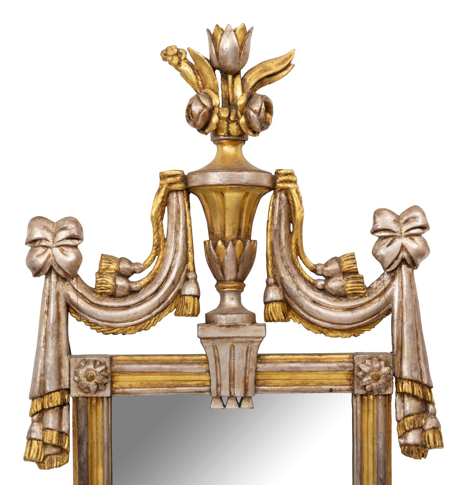 An Italian Neoclassical Silvered and Giltwood Mirror