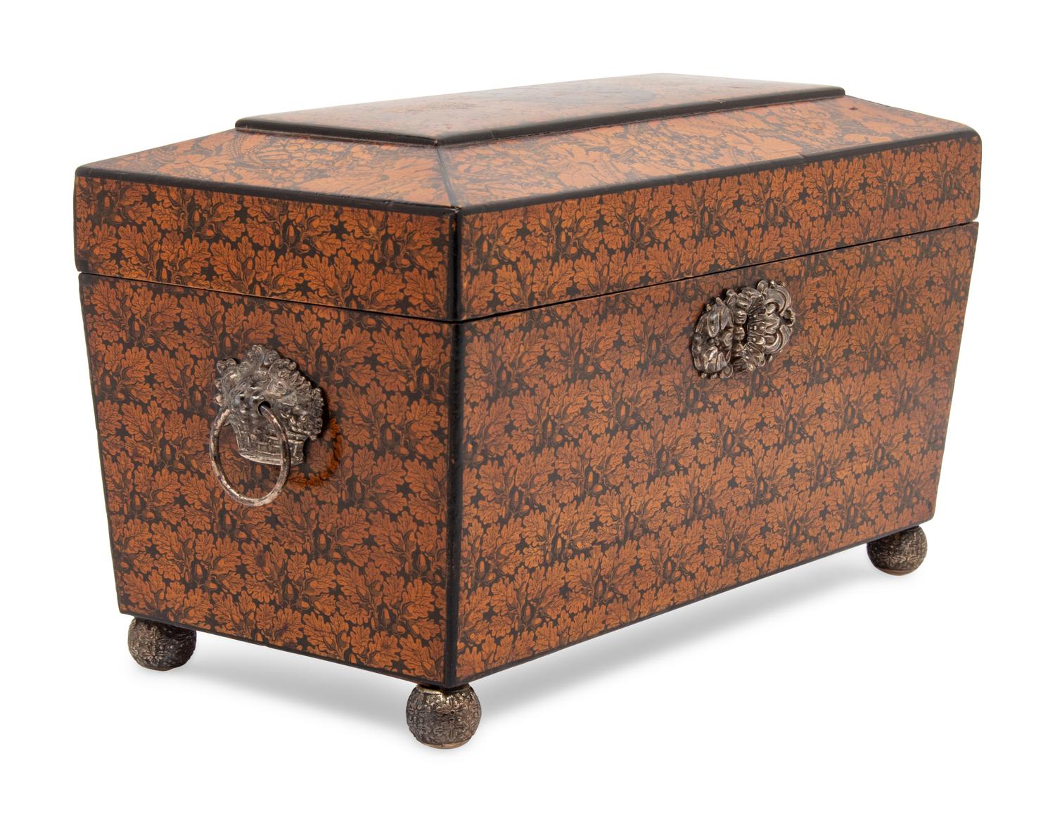 An English Penwork Tea Caddy