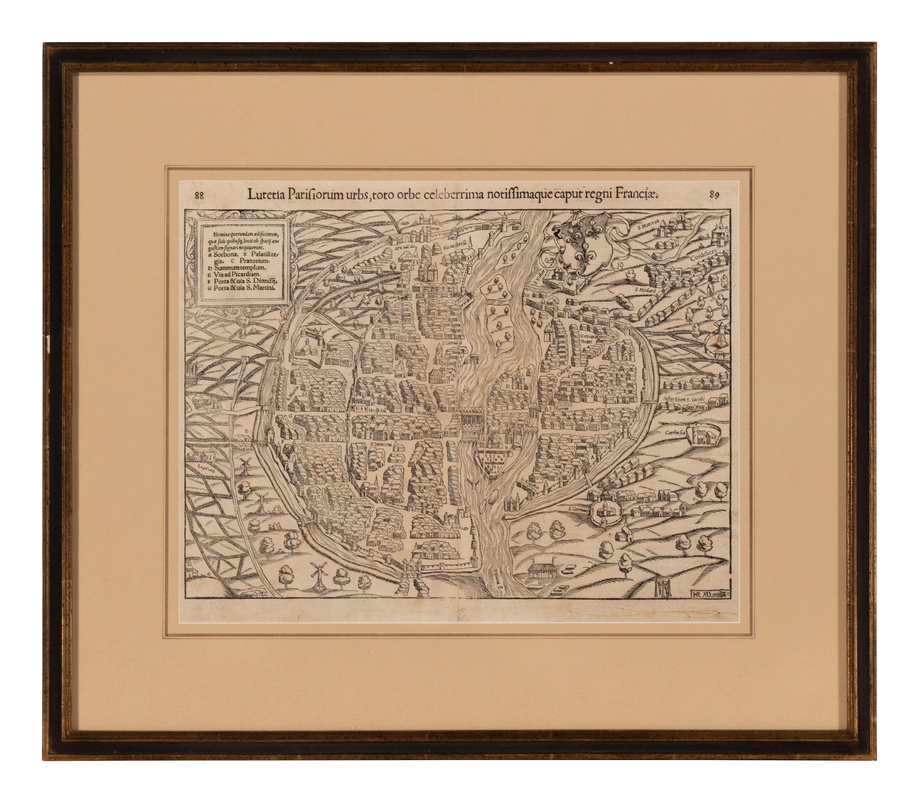 [MAP]. MUNSTER, Sebastian (1488-1552). Lutetia Parisiorum urbs, toto orbe celeberrima notissimaque caput regni Franciae . Basle, ca 1552.