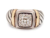 A Sterling Silver, 18 Karat Yellow Gold and Diamond Ring, David Yurman,