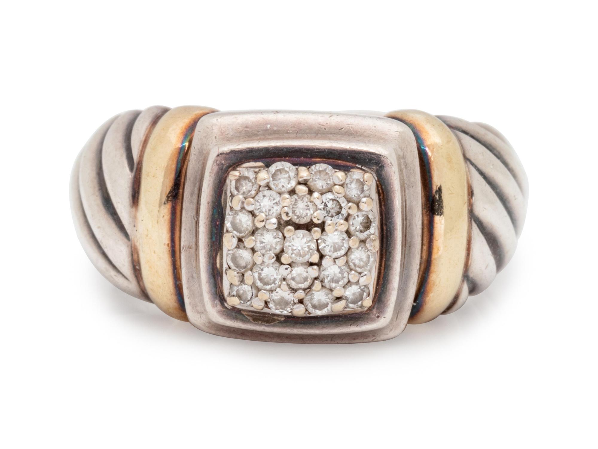 A Sterling Silver, 18 Karat Yellow Gold and Diamond Ring, David Yurman,