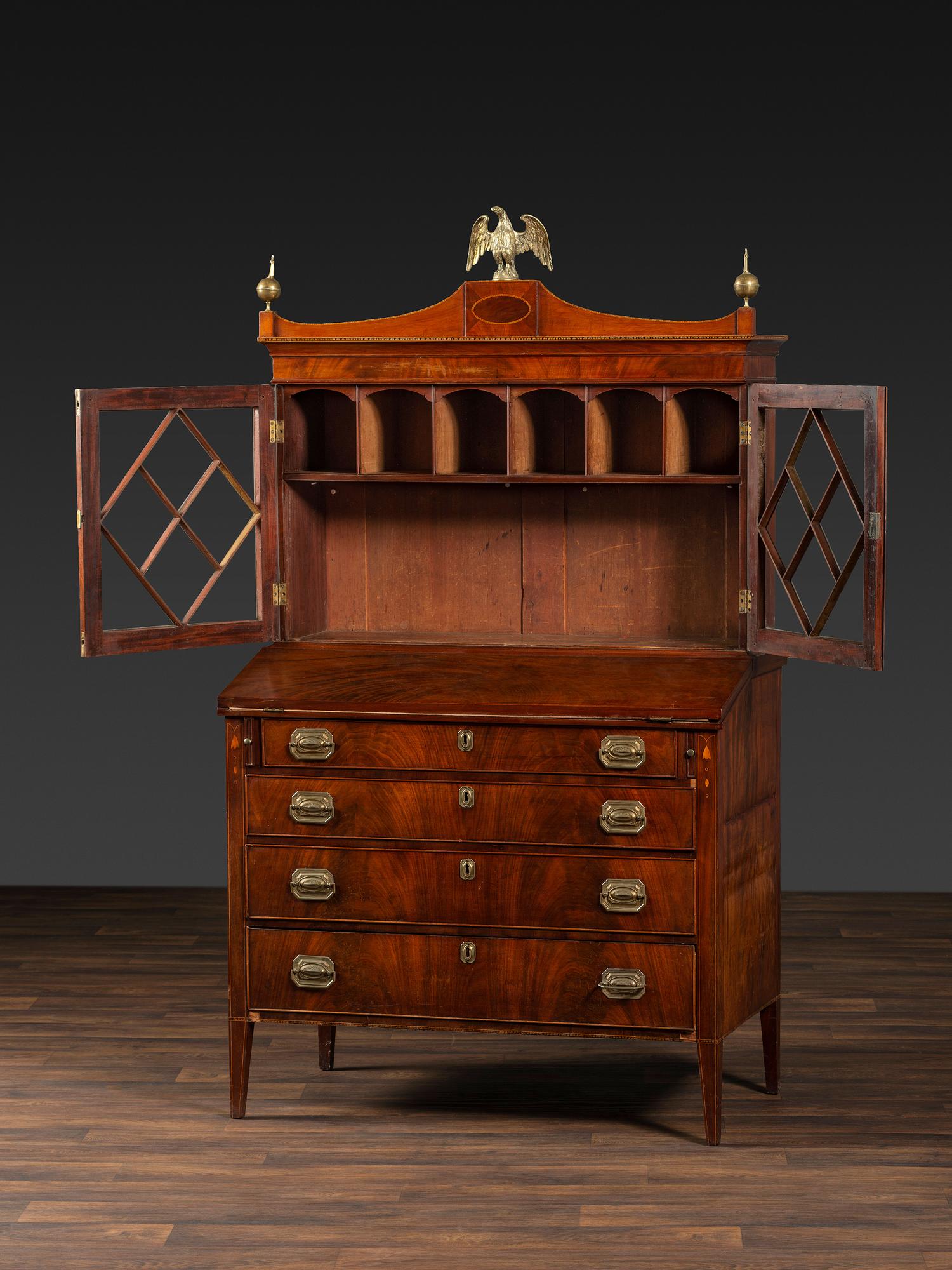 A Federal Inlaid Mahogany Secretary Bookcase