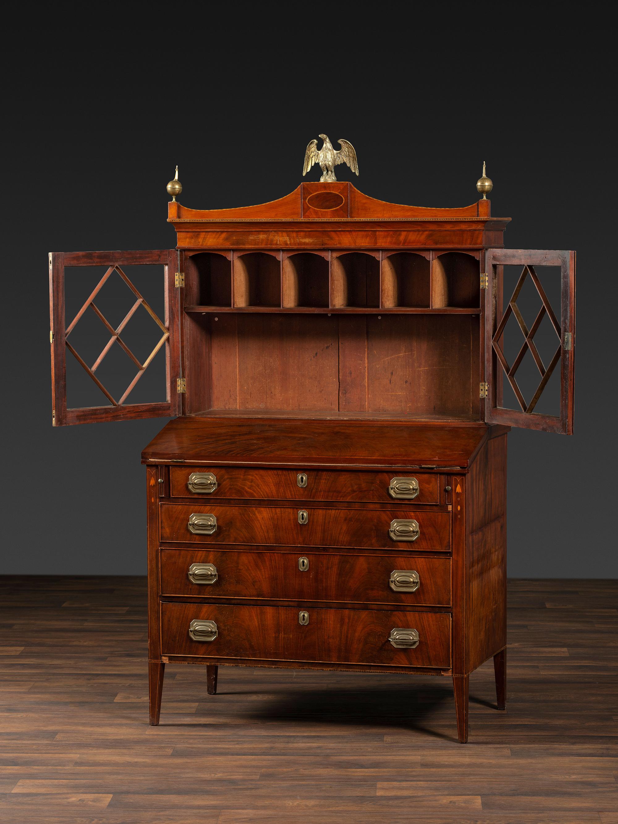 A Federal Inlaid Mahogany Secretary Bookcase