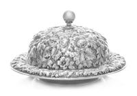 An American Silver Covered Butter Dish, Black, Starr & Frost, New York, NY, the knopped finial surmounting a repousse floral and foliat