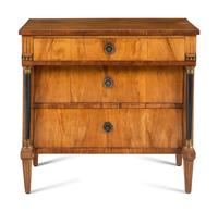 A Biedermeier Walnut and Parcel Ebonized Commode