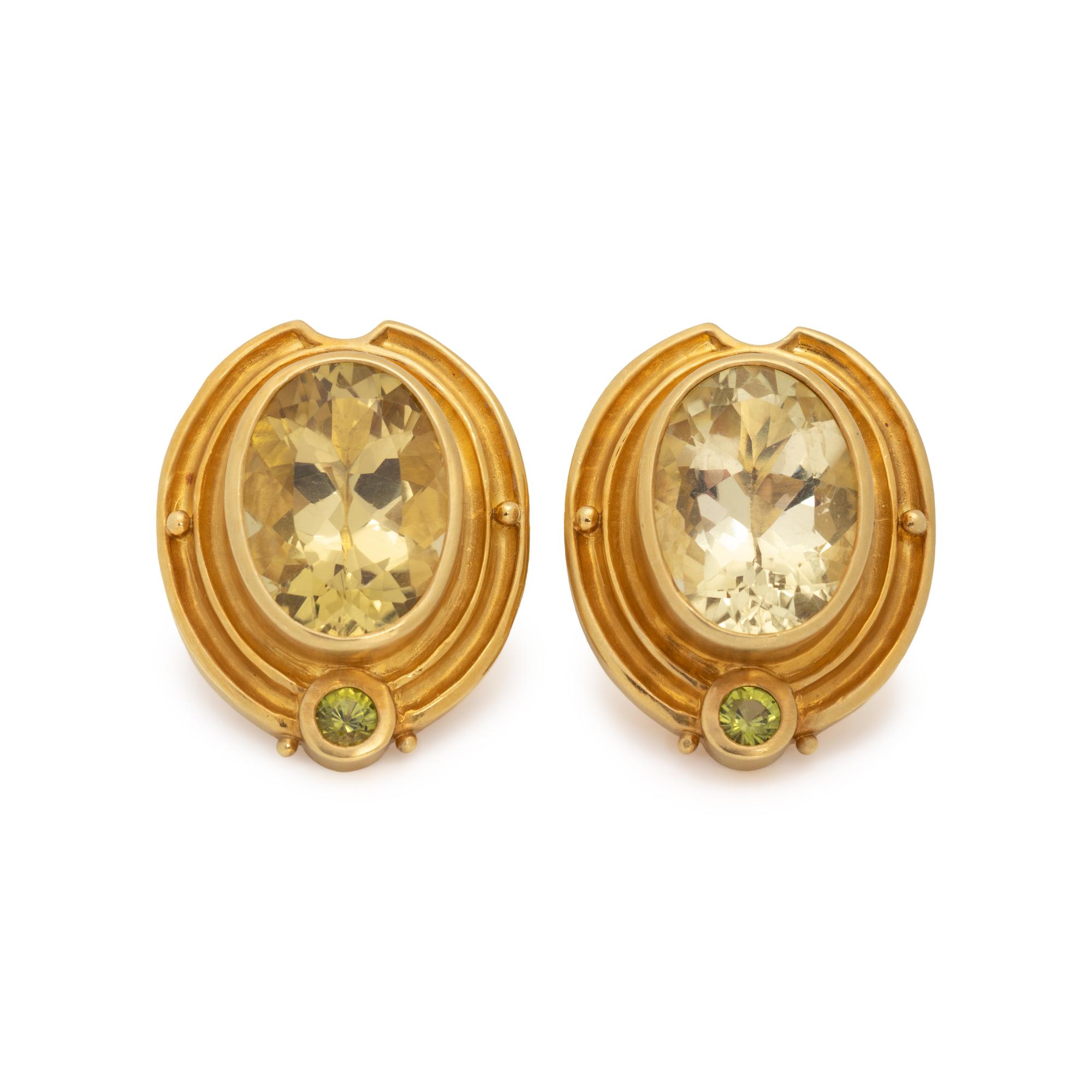 EVE ALFILLÉ, YELLOW GOLD AND GEMSTONE EARCLIPS