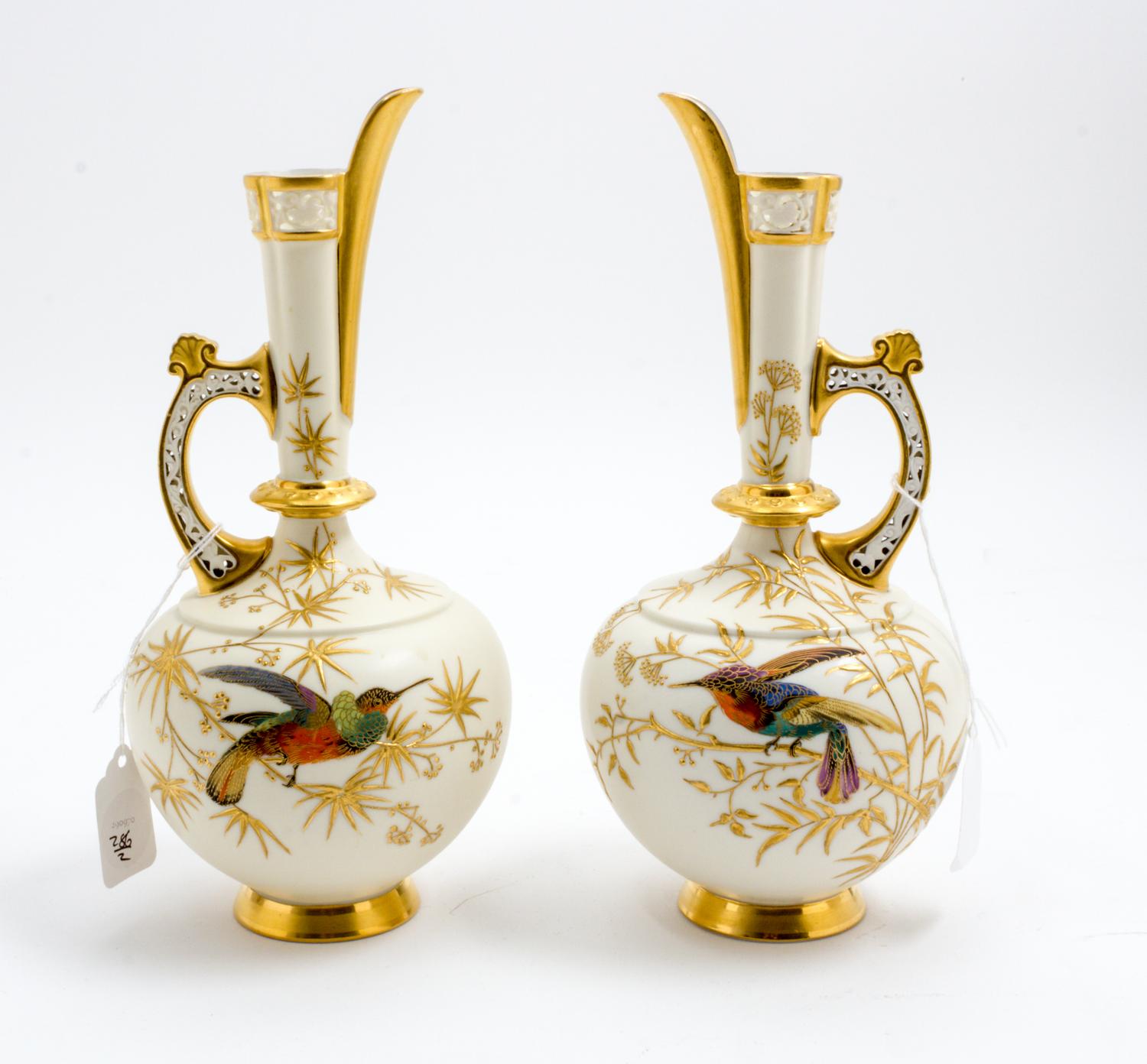 A Pair of Royal Worcester Porcelain Ewers Height 10 1/4 inches. — 1886