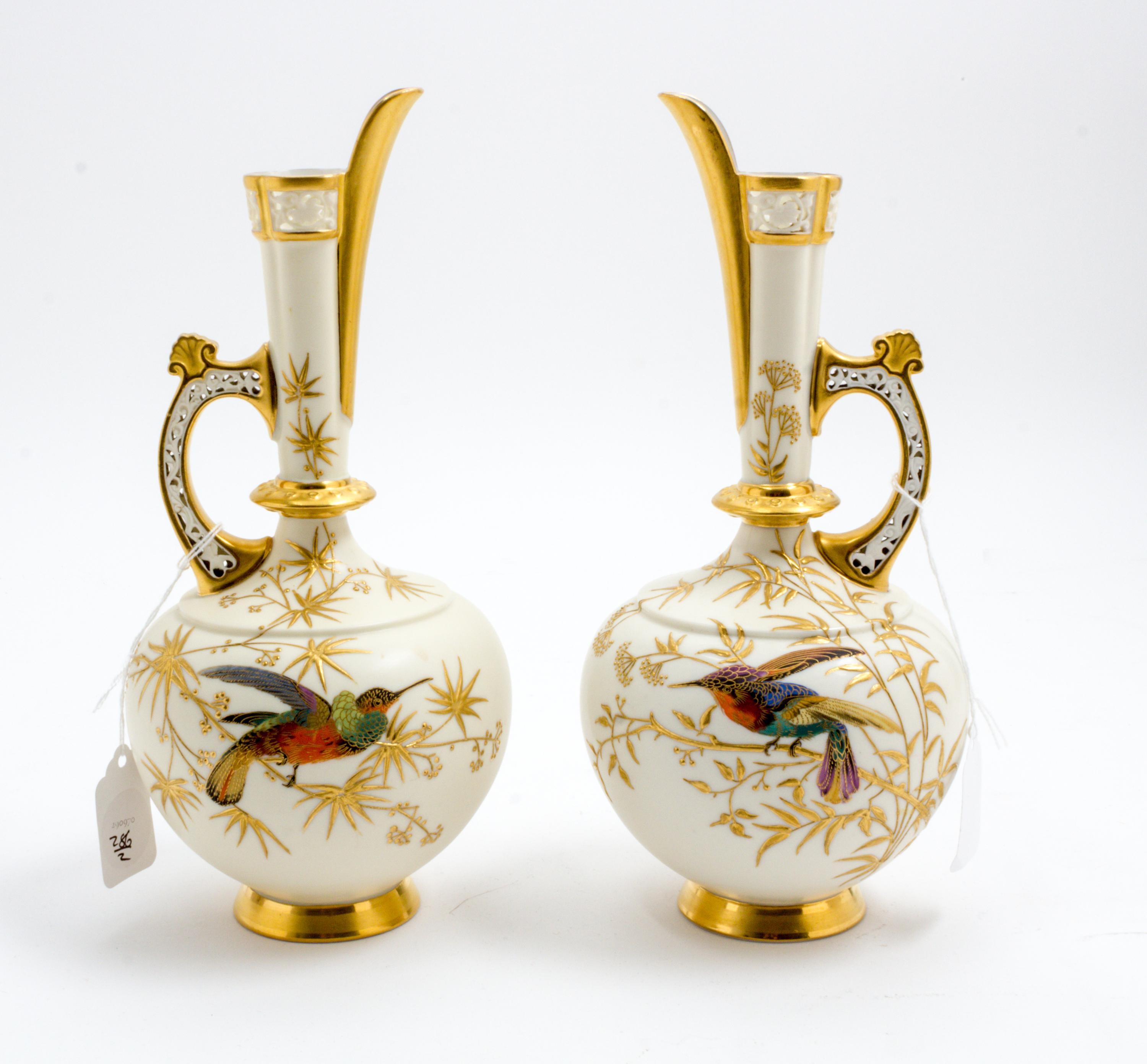 A Pair of Royal Worcester Porcelain Ewers Height 10 1/4 inches. — 1886