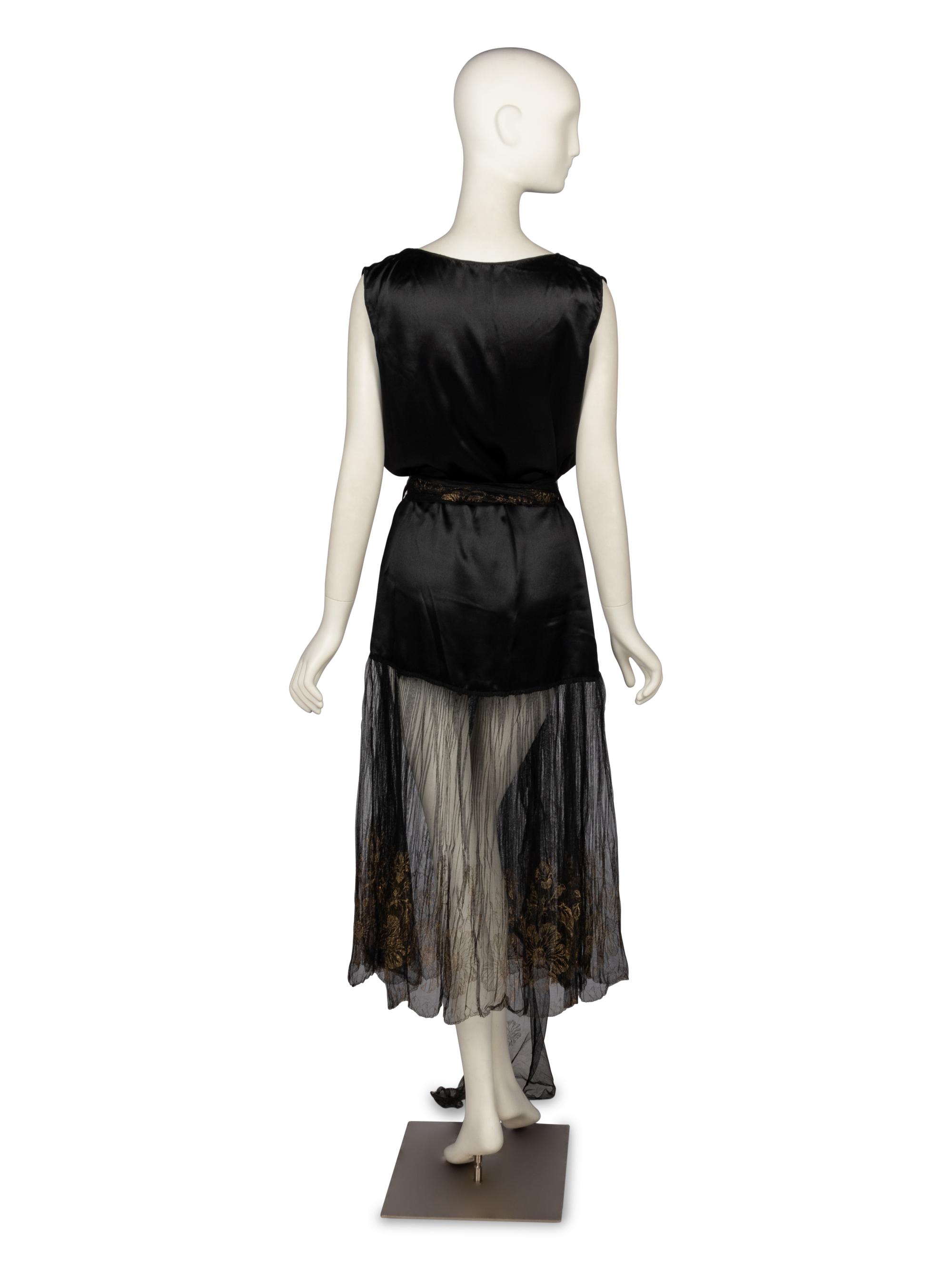Black Satin & Lace Dress, c. 1920's