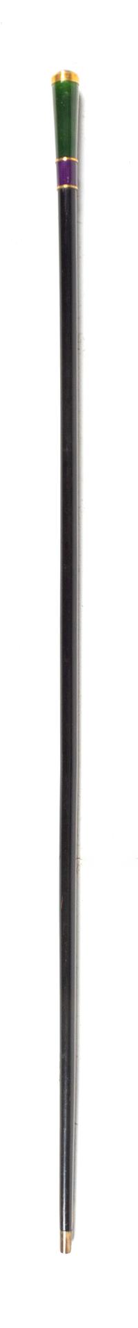 An 18-Karat Gold and Amethyst Mounted Guilloche Enamel Walking Stick Length 36 inches. — LATE 19TH CENTURY