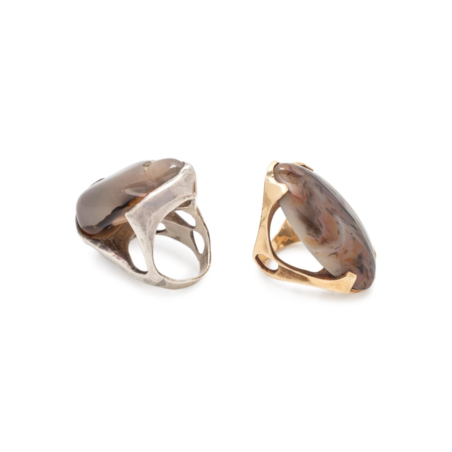 COLLECTION OF MODERNIST AGATE RINGS
