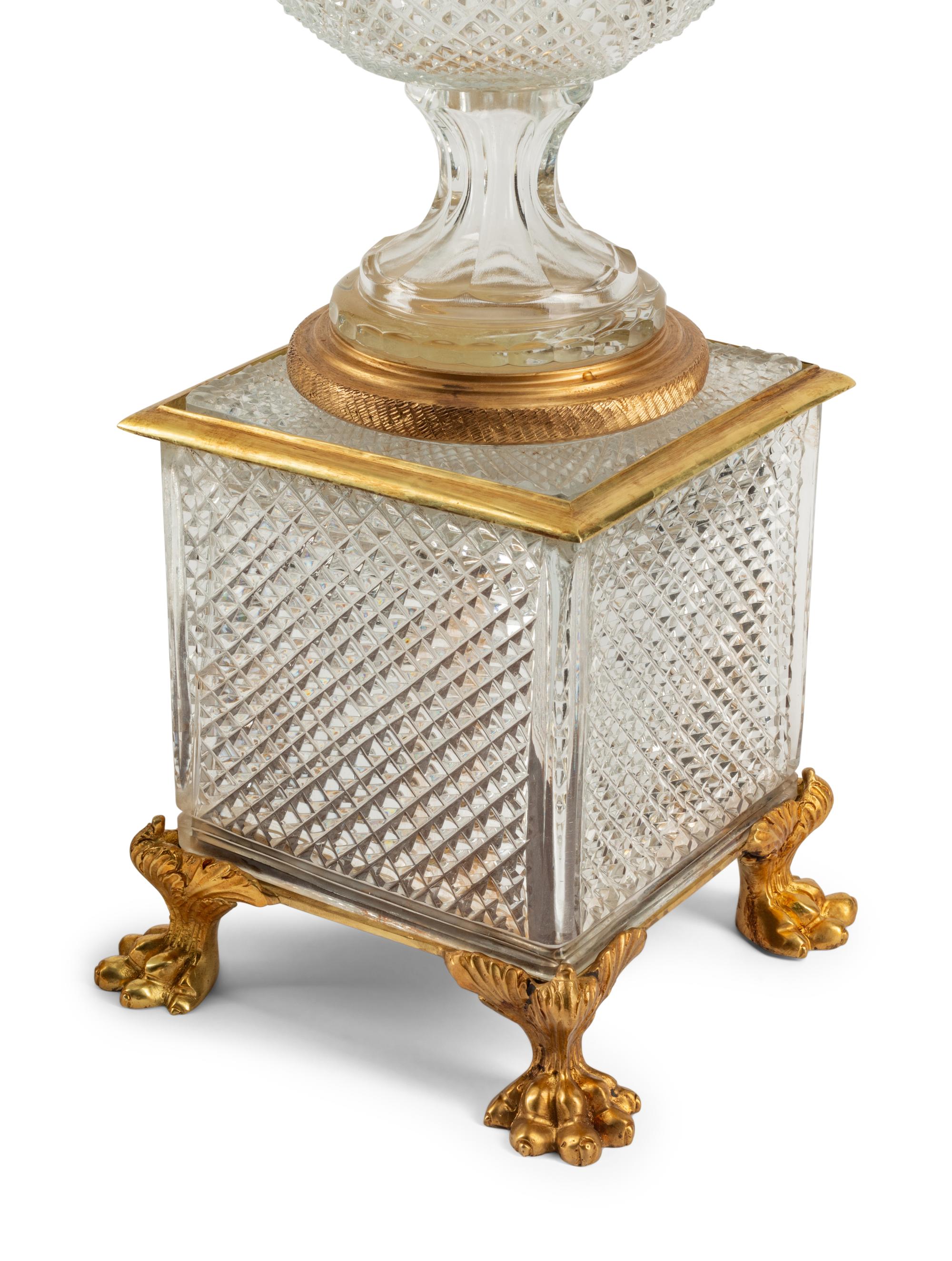 A Pair of Continental Gilt Bronze Mounted Cut Glass Vases