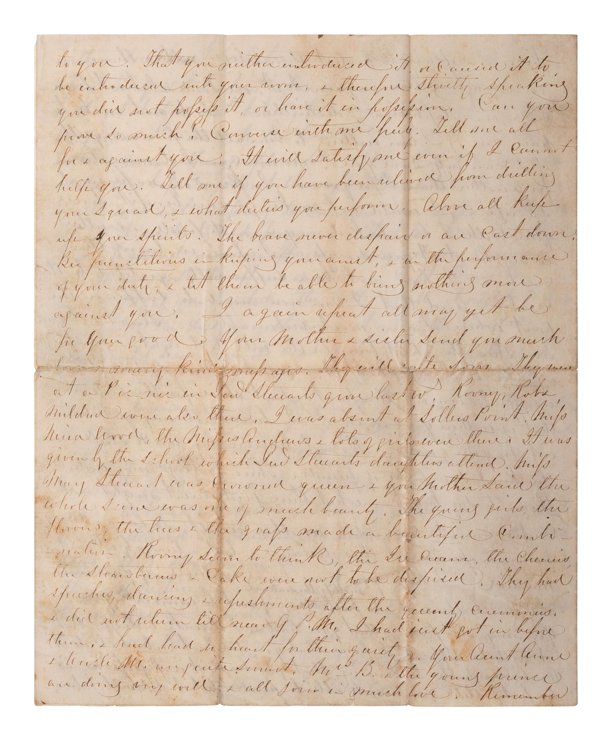 LEE, Robert E. (1807-1870). Autograph letter signed in the margin of the first leaf ("R. E. Lee"), as commandant at West Point, to George Washington Custis Lee (1832-1913). Baltimore, 15 June 1851.