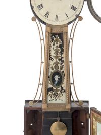 A Federal Eglomise Inset, Parcel Gilt George Washington and Mount Vernon Decorated Banjo Clock