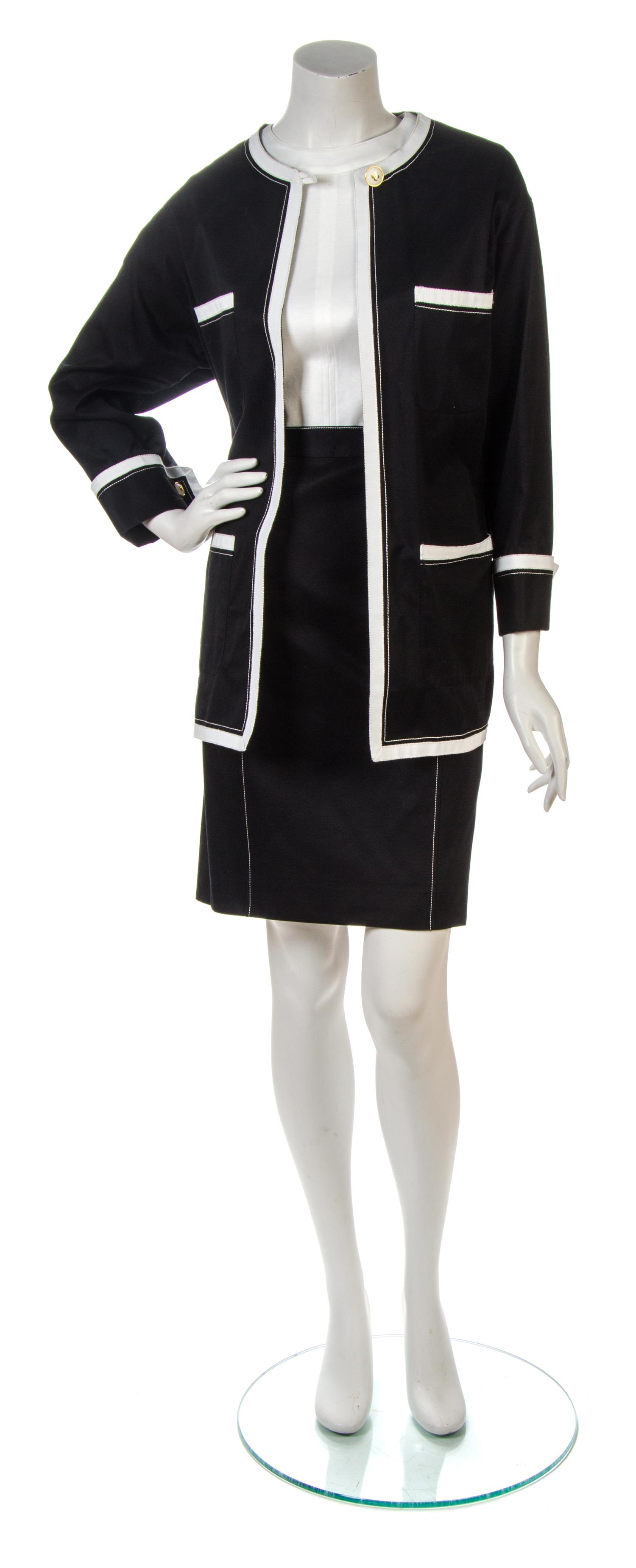 A Chanel Black and White Cotton Twill Skirt Ensemble,