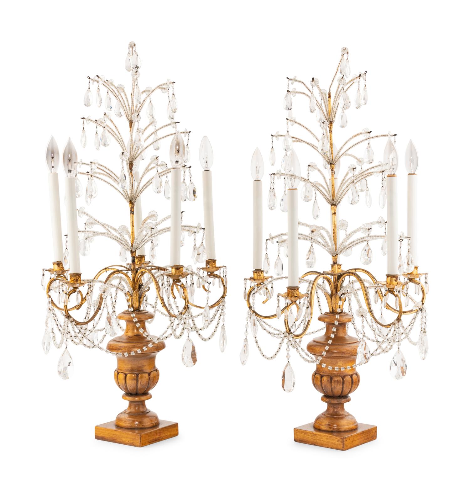 A Pair of Large Italian Giltwood Five-Light Girandoles