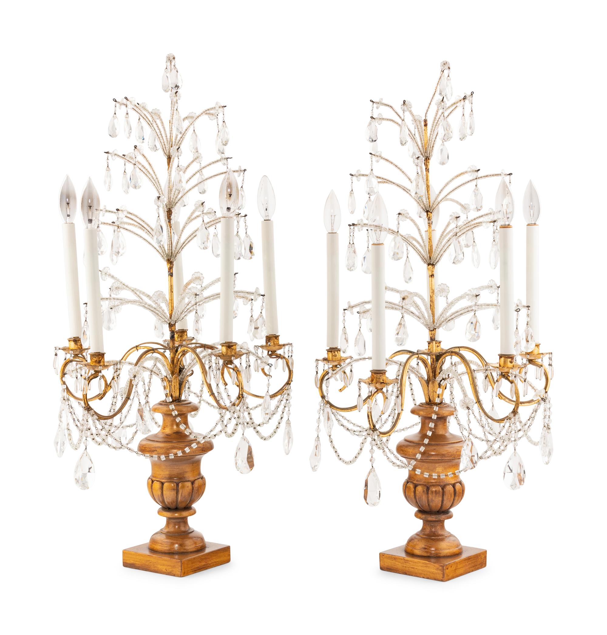 A Pair of Large Italian Giltwood Five-Light Girandoles