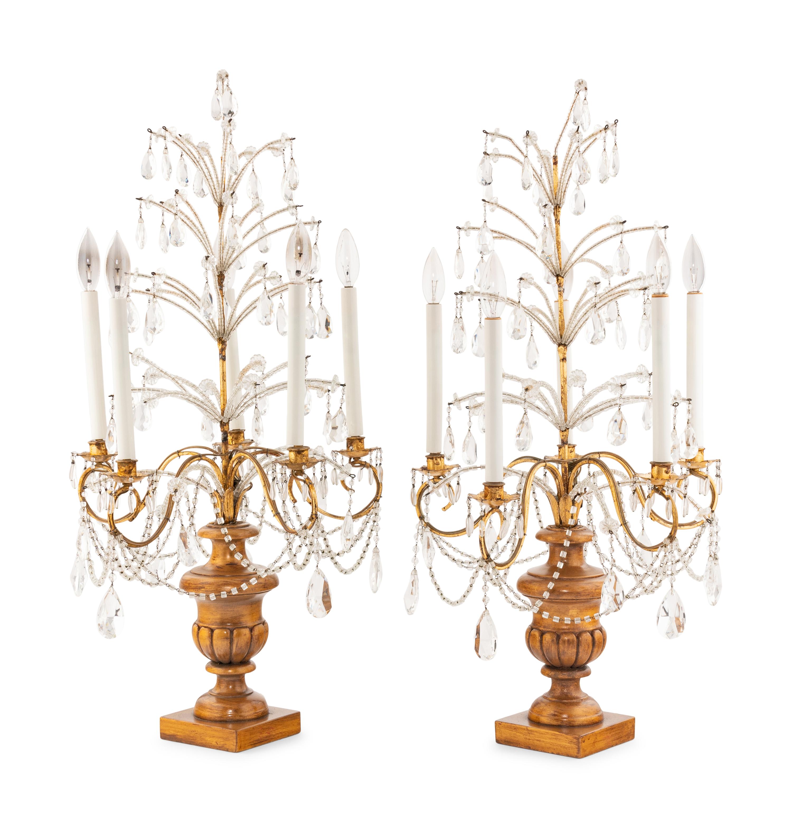 A Pair of Large Italian Giltwood Five-Light Girandoles