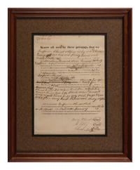[ENSLAVEMENT & ABOLITION]. Partly printed document identifying 24 enslaved men, women, and children to be sold at auction. Lawrence County, Alabama, 30 December 1840.