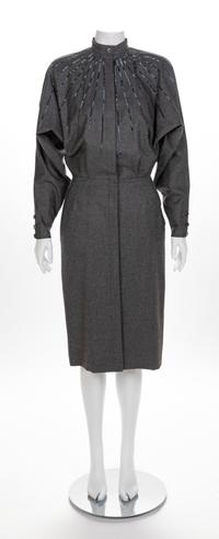 Gucci Grey Wool Dress with Detachable Collar, 1980s No size label