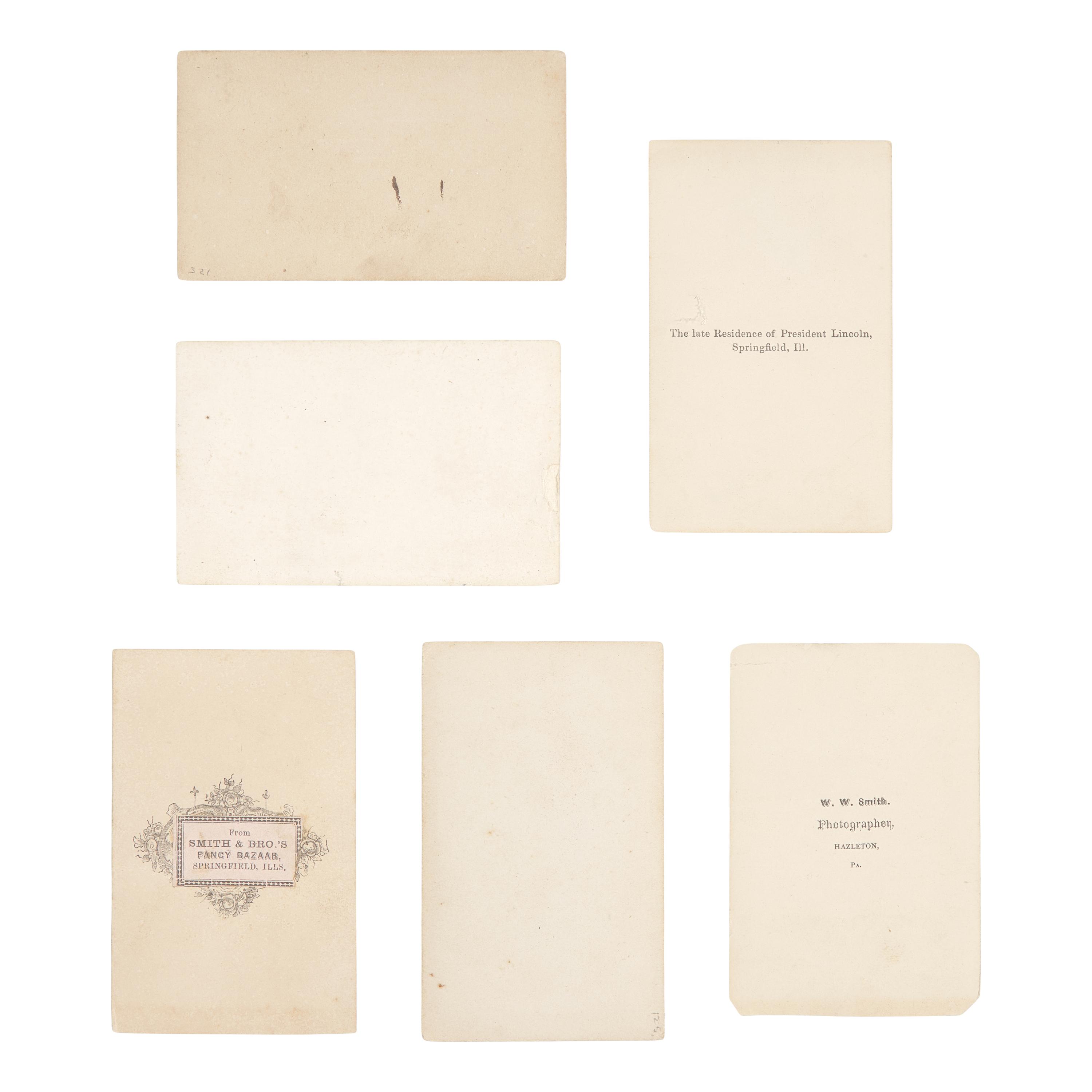 [Presidential] [Lincoln, Abraham] Group of 6 CDVs of Lincoln's Springfield home and funeral including buildings draped in mourning