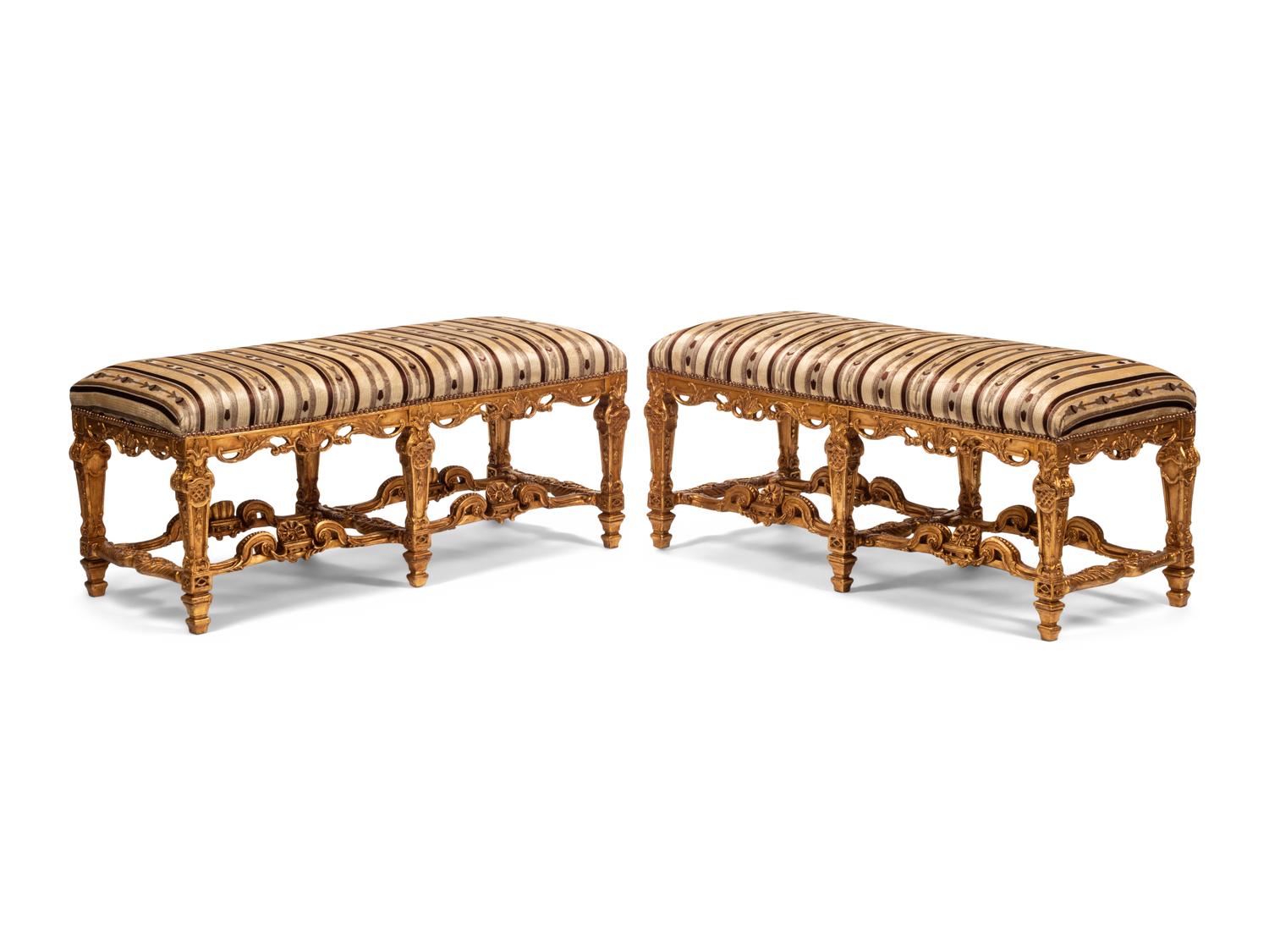 A Pair of Louis XIV Style Giltwood Benches