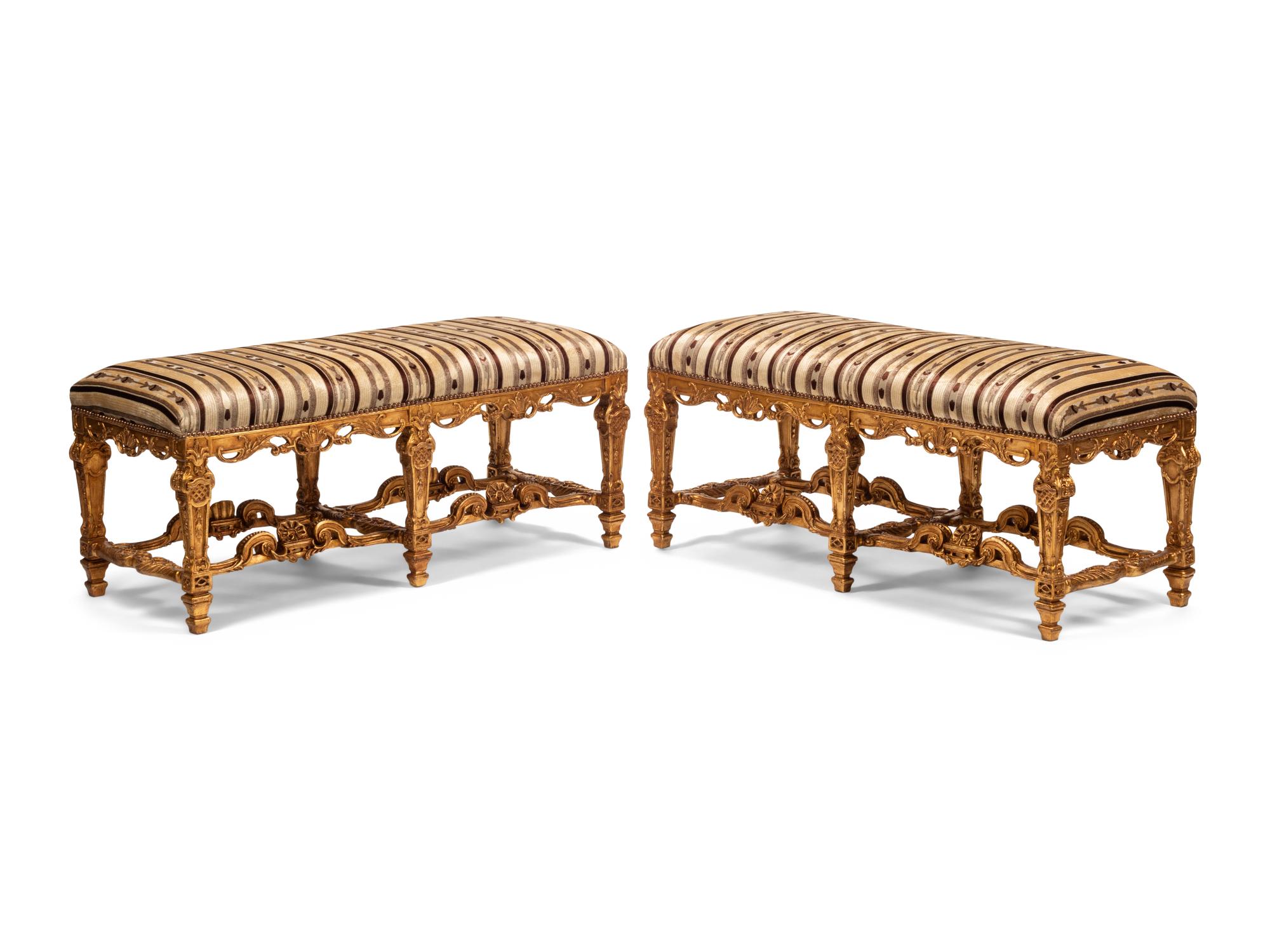 A Pair of Louis XIV Style Giltwood Benches