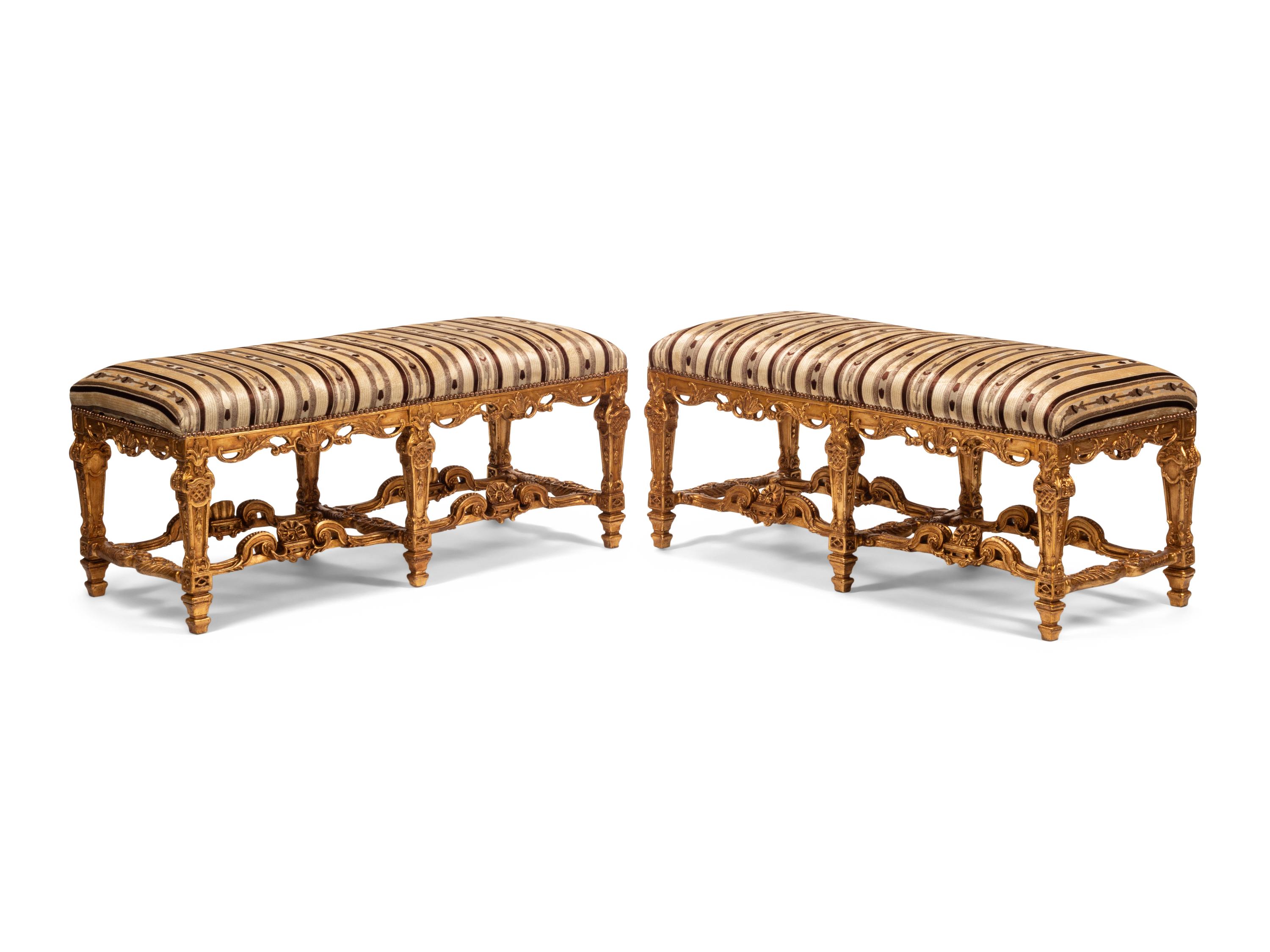 A Pair of Louis XIV Style Giltwood Benches
