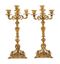 A Pair of Continental Gilt Metal Four-Light Candelabra