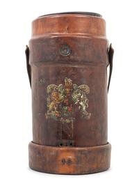 A WWI British Royal Navy Leather Artillery Bucket with an Associated American Indurated Fiber Liner