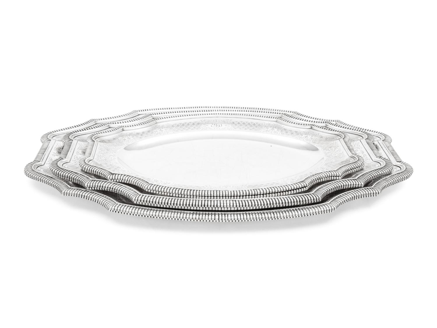 Three Pairs of French Silver Platters