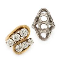 Yellow Gold and Diamond Ring with Platinum Ring Mounting
