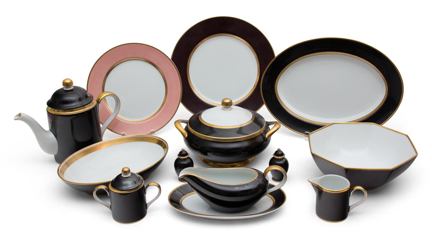 A Partial Fitz and Floyd Porcelain Dinner Service Diameter of first 12 inches. — 20TH CENTURY