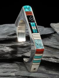 Angular Sterling Silver Cuff Bracelet, with Mosaic Inlay