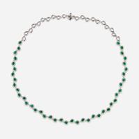 A 14K White Gold, Emerald, and Diamond Necklace